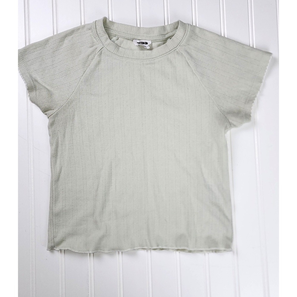 Cotton On Baby Tee Womens XS Sage Green Pointelle Lettuce Edge Raglan Sleeve y2K